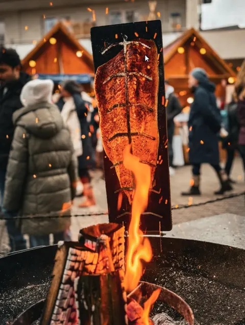 Flammlachs am offenen Feuer